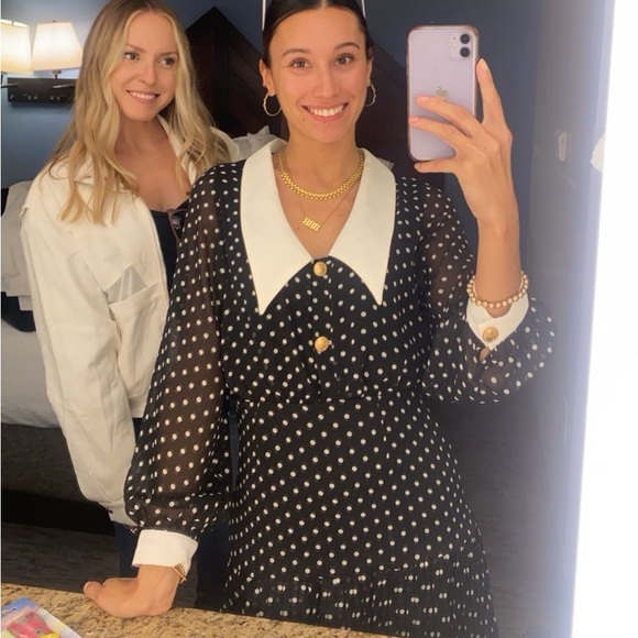 Zara Long Sleeve Polka Dot Dress with Collar - Picture 6 of 6